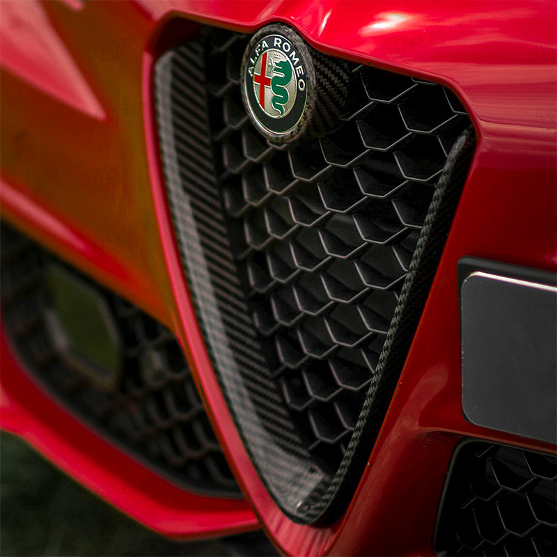 Carbon Fiber ABS Front Grille Cover V-Shape + Logo Ring Trim For Alfa Romeo Giulia