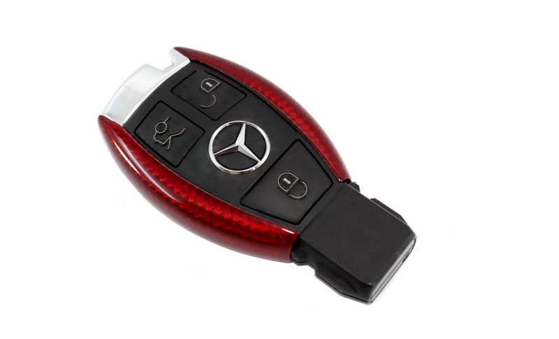 Red Carbon Fiber Snap-On Key Fob Case For Mercedes-Benz W212 W205 W222